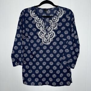 Talbots Women’s Embroidered Beaded Top Navy Blue Size XS